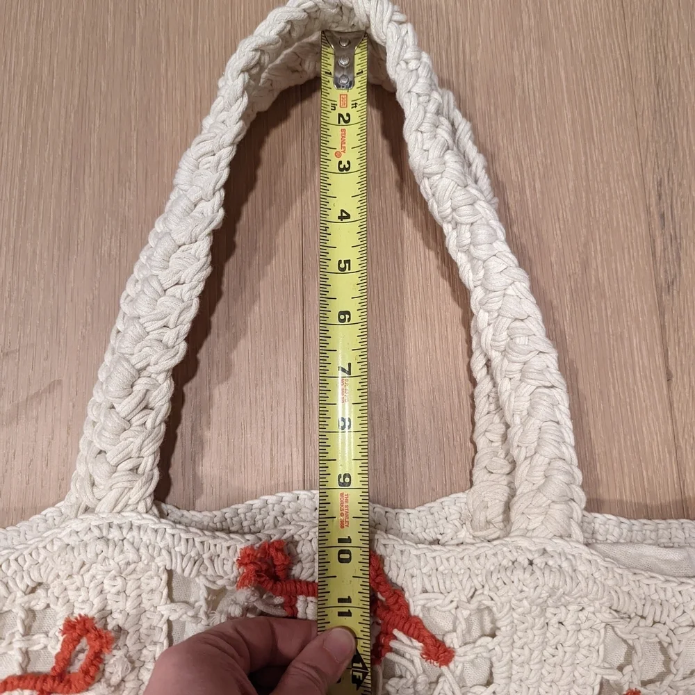 Handcrafted Cream and Red Tote Bag with little crabs